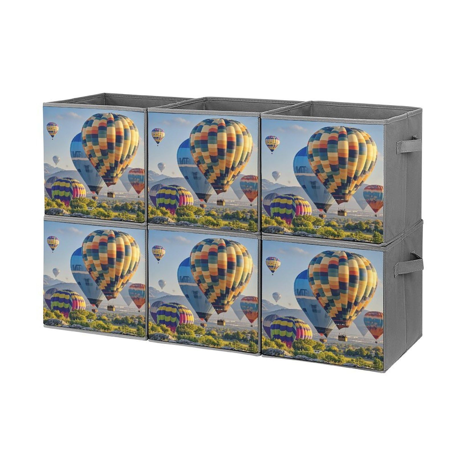 Cubos de almacenamiento de globos de aire caliente, cestas de almacenamiento plegables de tela decorativas para organizar organizadores del hogar con asas, cestas de almacenamiento de tela