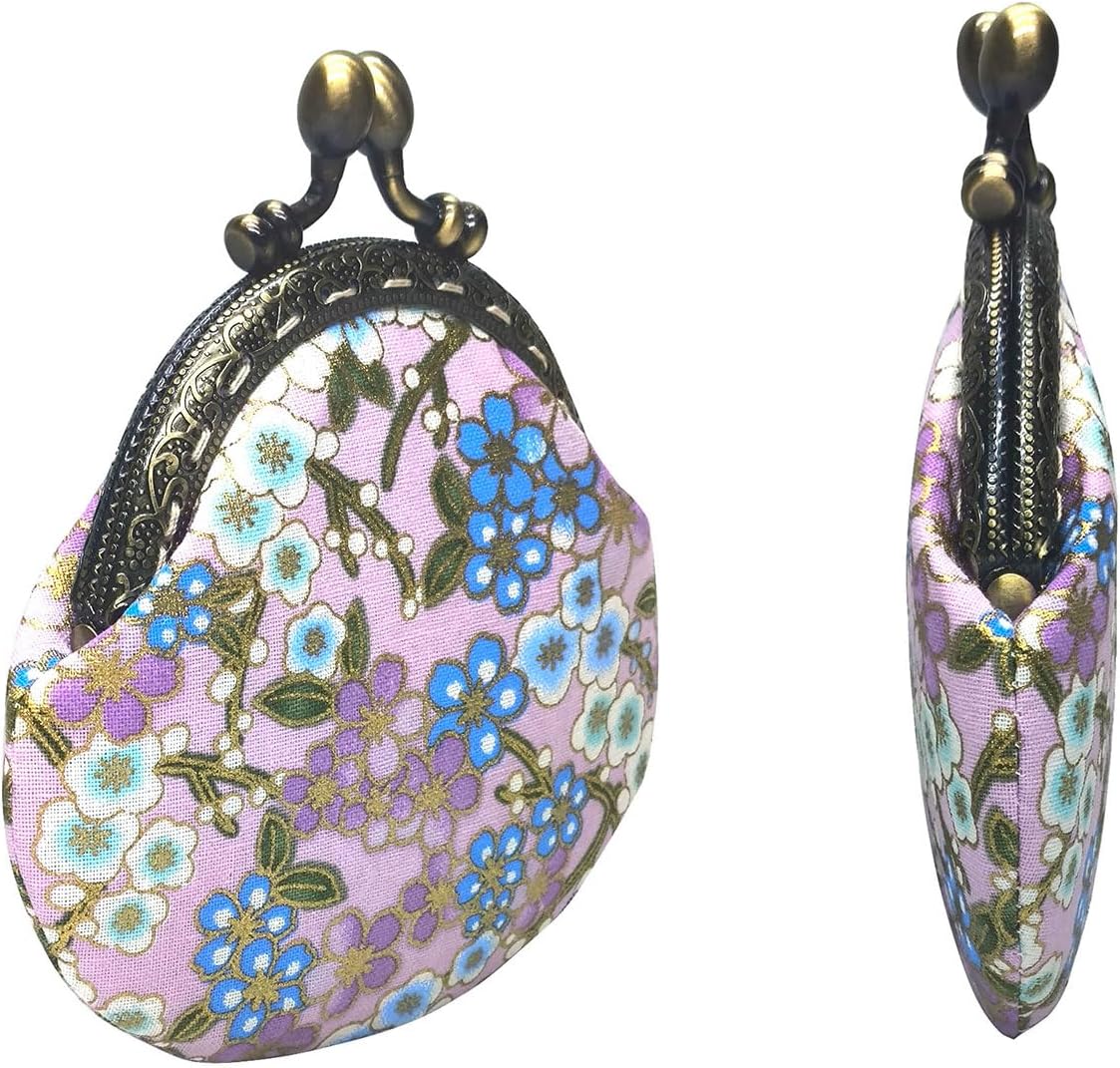 Small Vintage Cotton Kiss-lock Coin Purse Buckle Wallet for Women(purple) - Image 3