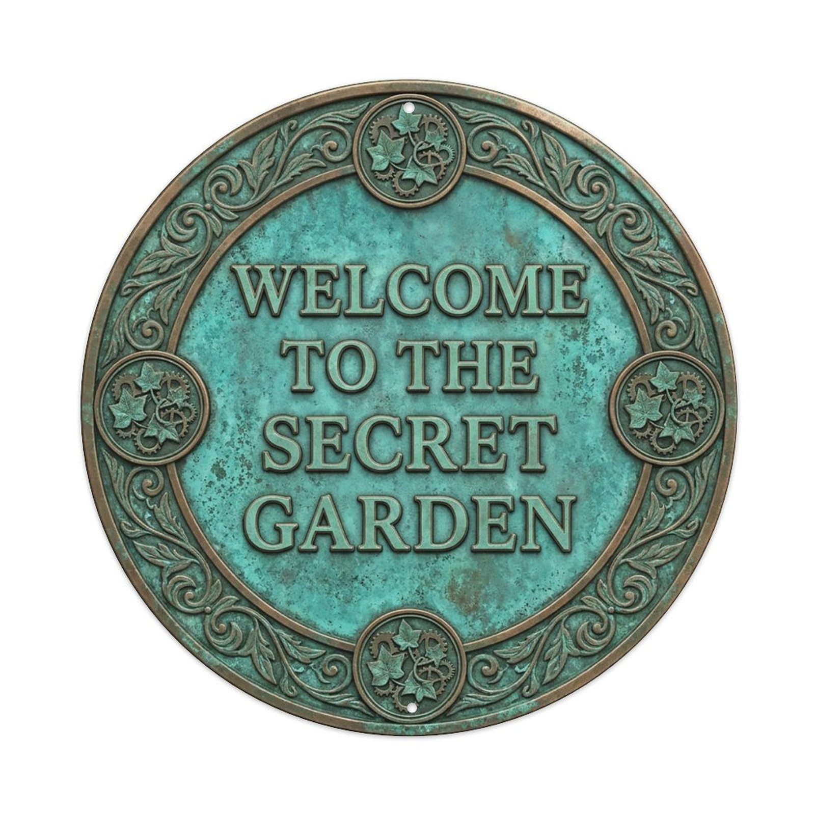 Vintage Welcome Secret Garden Leafy Heirloom Metal Tin Sign
