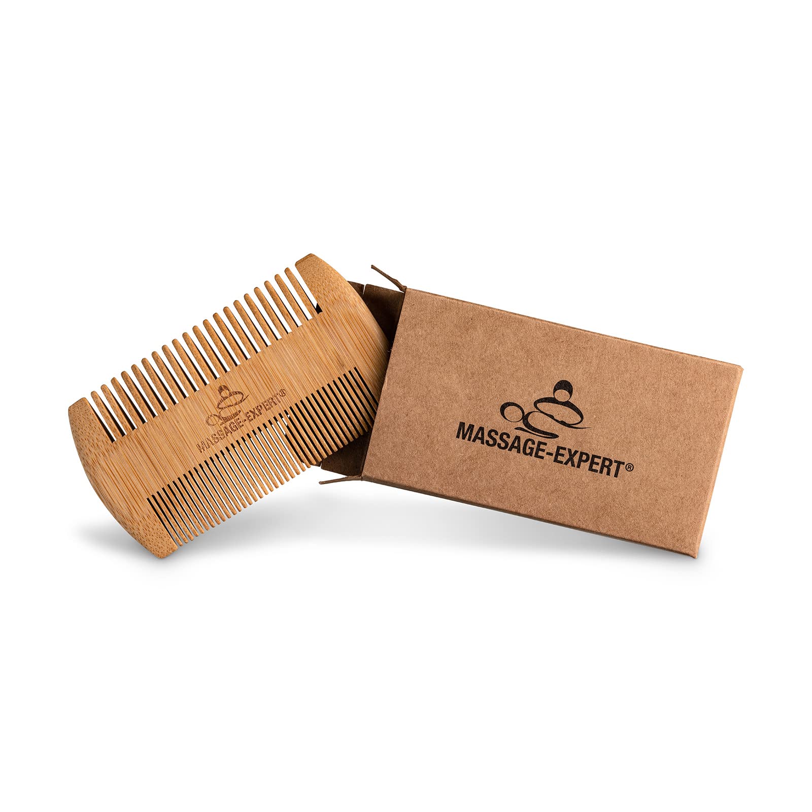 MASSAGE-EXPERT Peine de madera de bambú, grueso y fino, para el cabello, la barba, el bigote y el masaje de la piel, agradable sensación en la piel, antiestático gracias al material natural