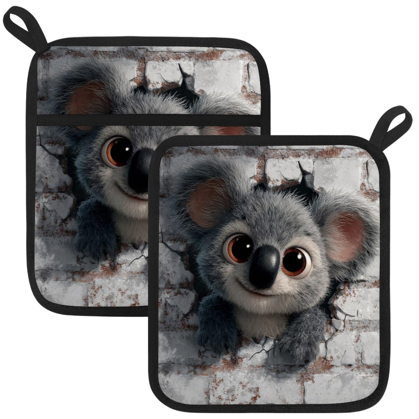 VAPOKF Koala Heat Resistant Pot Holders, Thick Pot Holders Pad with Hanging Loop for Kitchen, Oven Cloth Pads for Kitchen Baking Microwave Oven