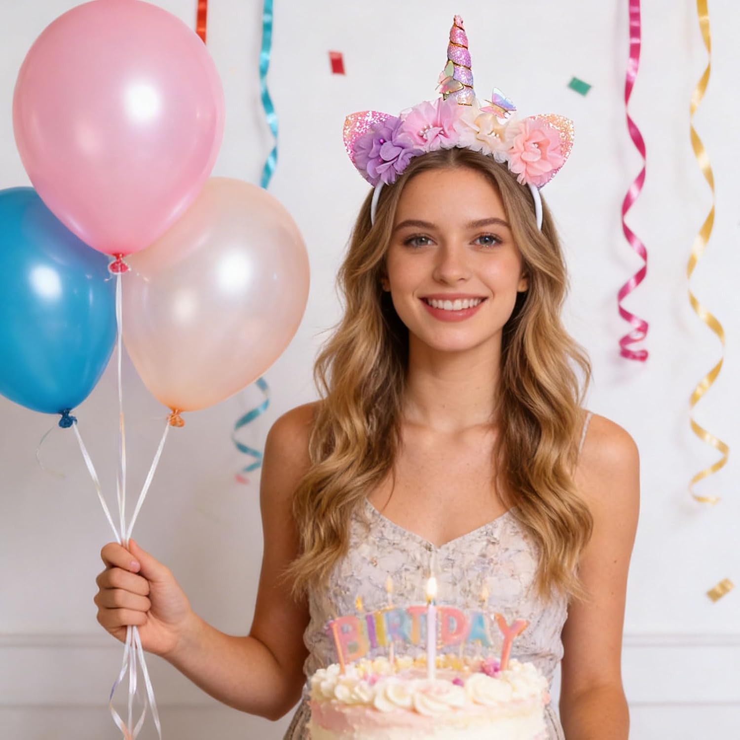 Unicorn Horn Headband - Glitter Pink Flower & Butterfly Unicorn Ears Hairband – Women's Magical Floral Hair Accessory for Women Halloween Christmas Cosplay & Birthday - Image 7