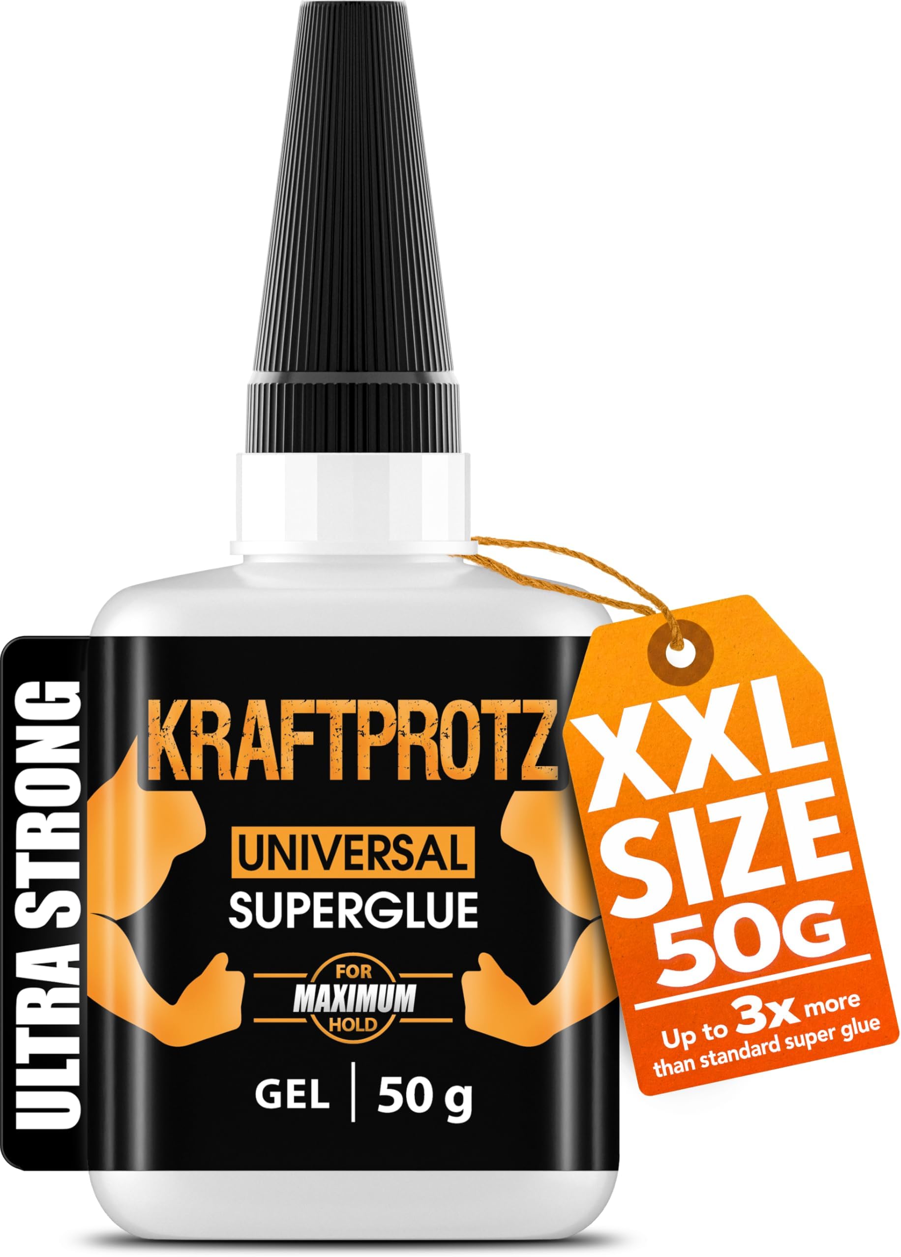 Superglue Gel – 50 g / 1.75 oz – Extra Strong No-Drip Superglue for Plastic, Metal, Wood & Rubber – Waterproof & Heat Resistant Adhesive – Precision Tip – KRAFTPROTZ