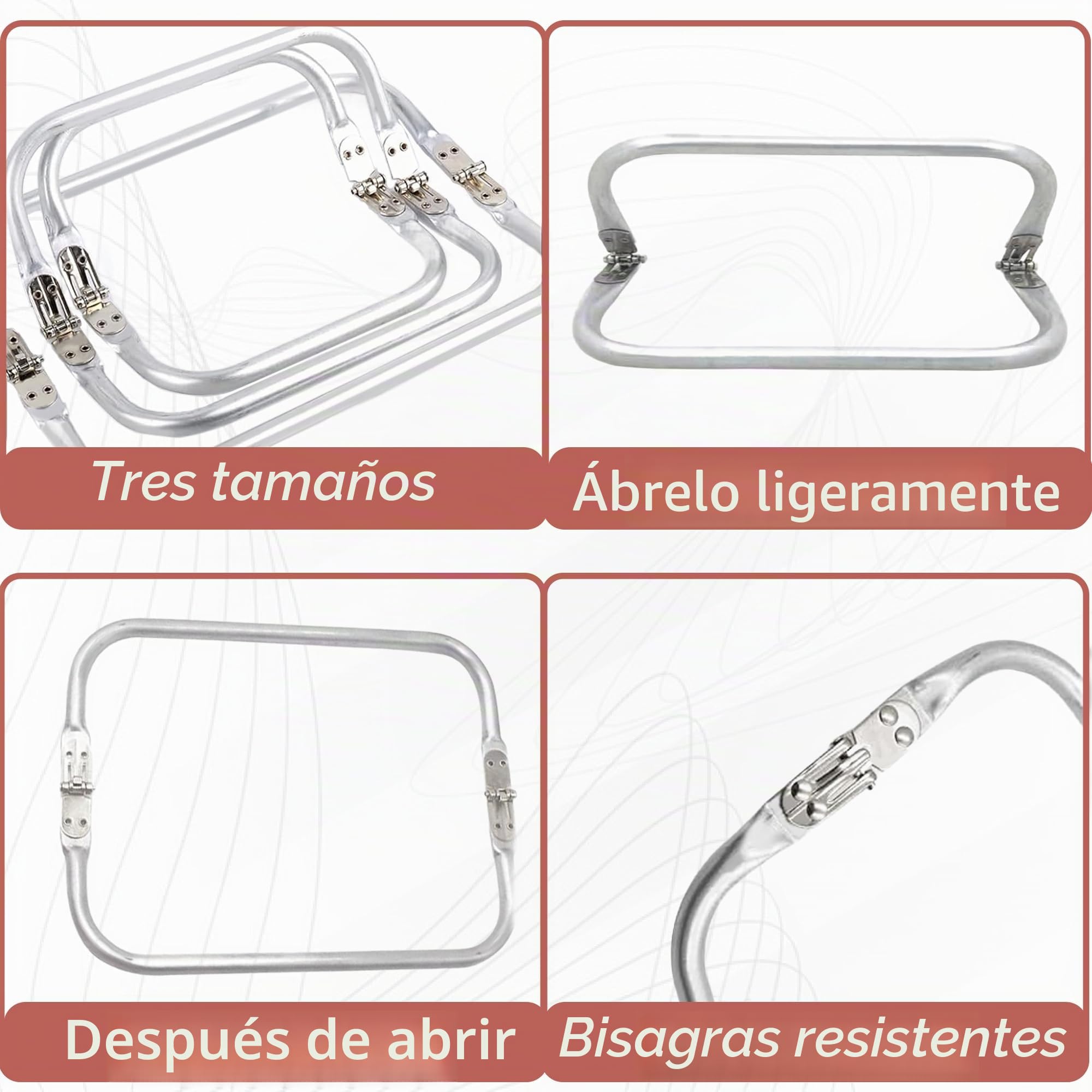 Pack de 3 Cierres Ocultos de Cartera, Asas en Forma de U, Marco de Repuesto de Aluminio, Cierre de Bolsas, Bricolaje, Bolsa de Cierre para Bolsa de Cena 25cm x 9,5cm,22cm cm y18cm x 9,2cm