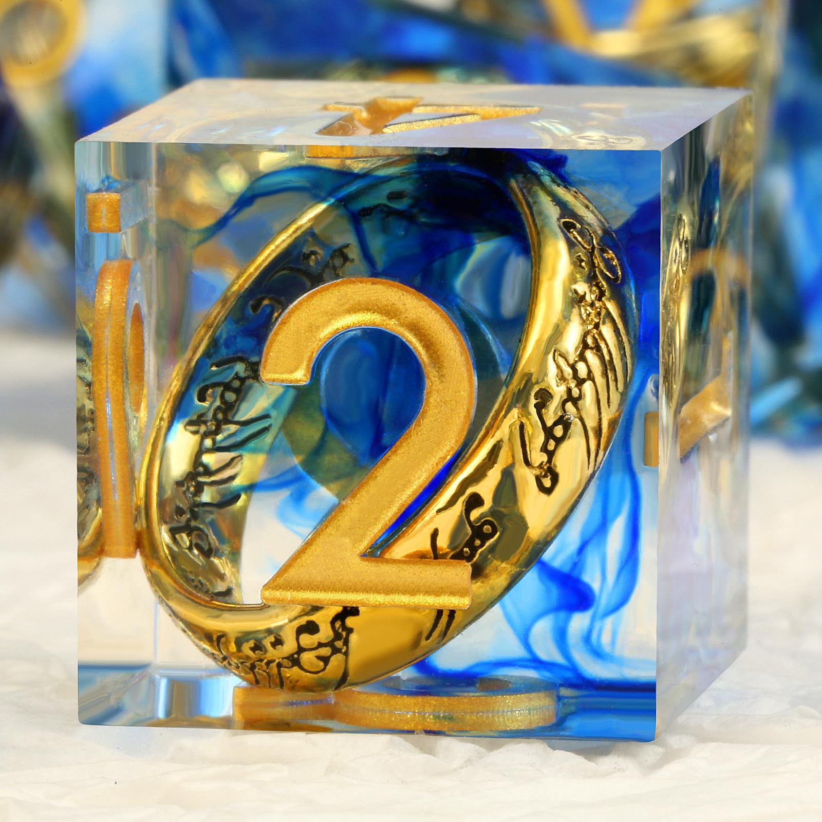Magic Golden Ring DND Set DNDND Swirl Sharp Edge D&D Dice Set including Gift Case for Dungeins and Dragons Role Playing Game (Blue)
