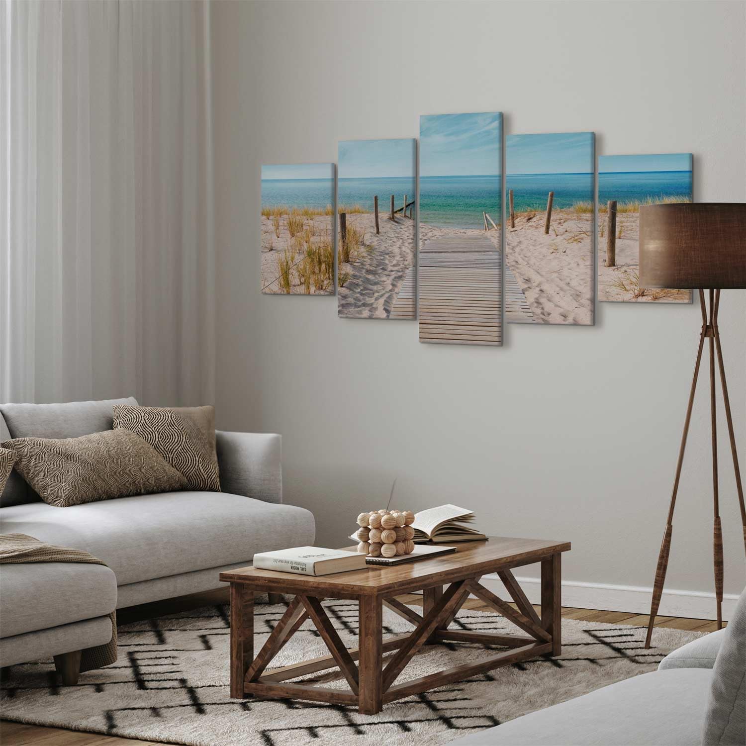 Cuadros B&D XXL - Cuadro en Lienzo Playa Mar 200x100 cm 5 Piezas - Impresión Cuadros decorativos Decoracion Decorativo para Pared modernos dormitorios de Pared - Paisaje Naturaleza mar c-B-0051-b-n