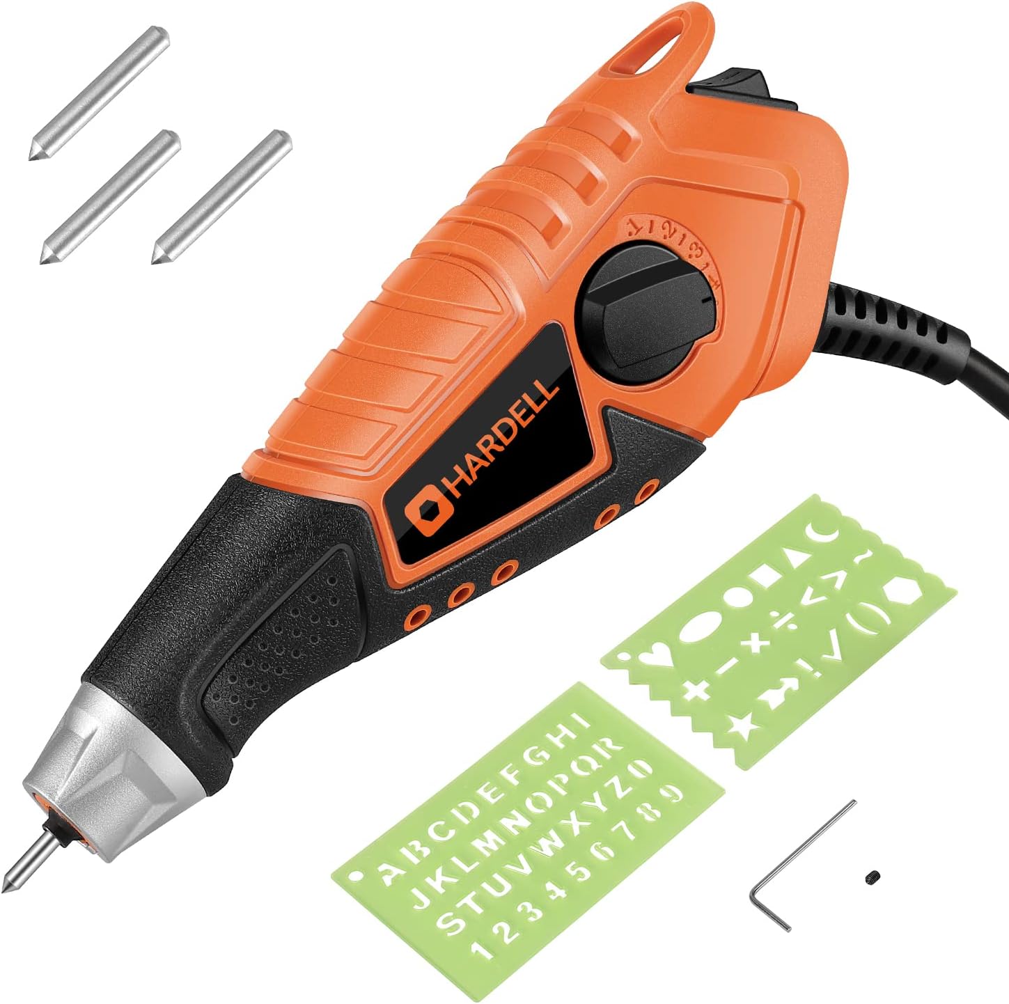 HARDELL15W Engraver,5 Speed Etching Power Tool Equipped with Soft Rubber Handle and Tungsten Carbide Steel Bits,Mini Multi-Function for Tile,Metal,Stone,Wood,Leather,Glass,PVC Pipe,DIY Crafts(Orange)