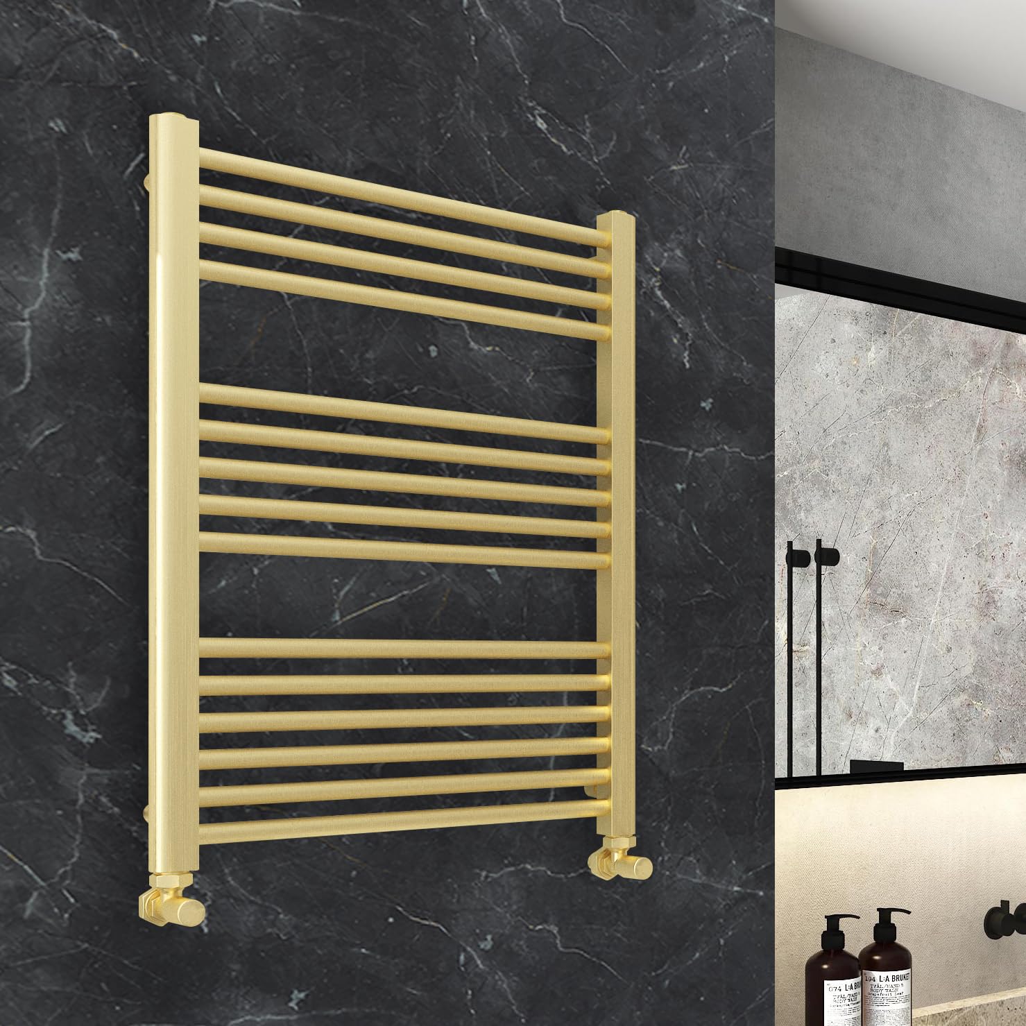 Nwt Direct Brushed Brass 600Mm (W) X 800Mm (H) Straight Heated Towel Ladder Rail Bathroom Radiator - 1624 Btus