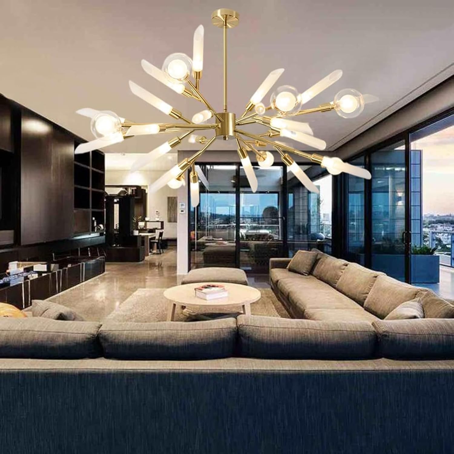 24-Light Modern Glass Globes Chandelier Gold Sputnik Chandeliers Flush Mount Ceiling Light Fixture Spliceable Hanging Pendant Rod Light for Living Room Bedroom Kitchen Island