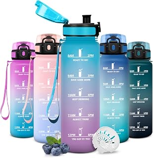 Botella Agua 500ml, Botella de Agua con Filtro, con Marcador de Tiempo, a Prueba de Fugas, Libre de BPA, Diseño de Boca Ancha, Cantimplora para Escuela, Acampada y Gimnasio