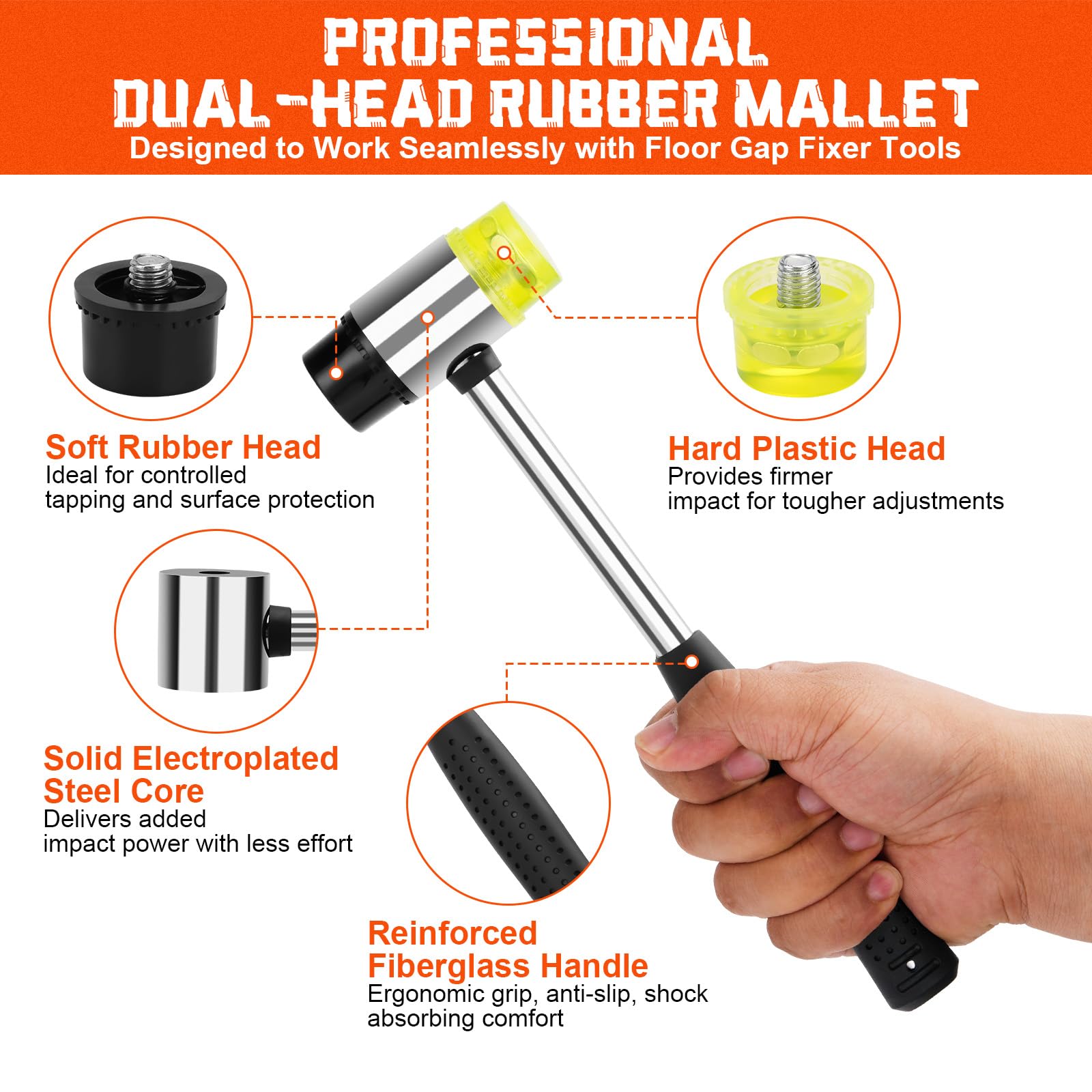 Floor Gap Fixer Tool Kit to Close Floor Gaps, Suction Cup Gap Puller with 5 Reusable Sticky Pads & Rubber Mallet, Heavy Duty Repair Tool, Laminate Flooring Tools, Vinyl Floor Repair Kit, Gap Tool — view 7