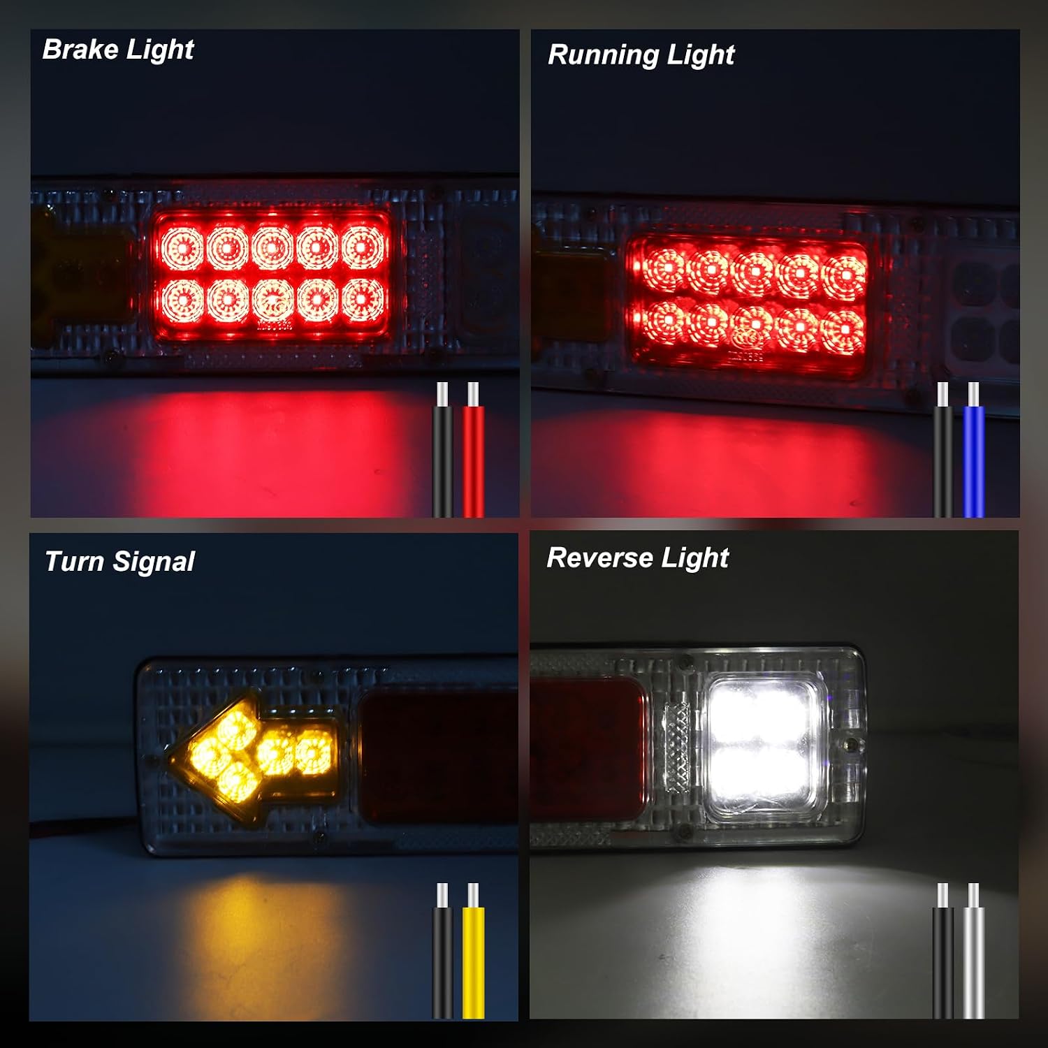 LED Trailer Tail Lights, Truck Tail Light, Turn Signal Parking Reverse Brake Running Lights Modes Five-in-one. for Truck Trailer Boat Pickup RV, 2pcs (WHite shell)
