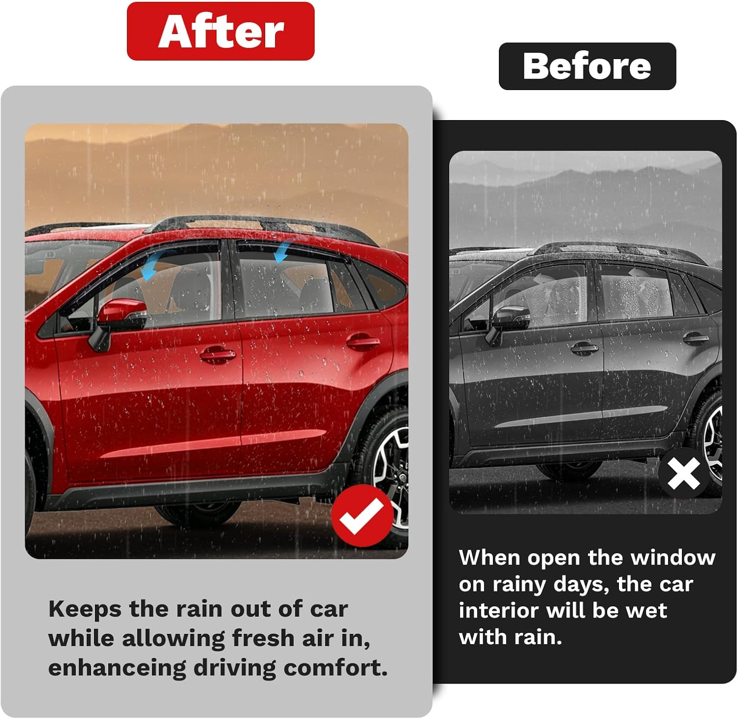 Canvcle Window Visors Rain Guards for 2013-2015 Subaru XV CrossTrek/16-17 CrossTrek/12-16 Impreza Hatchback Accessories(Excludes Sedan), Outside-Mount Side Window Deflectors Vent Shades Rainproof