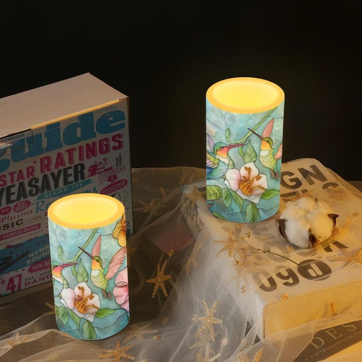 Cozeyat Floral Bird LED Flickering Flameless Candle Battery Operated Remote 12 Colors Timer 4/8 Hours 5.7 Inches for Home Bathroom Bedroom Decor
