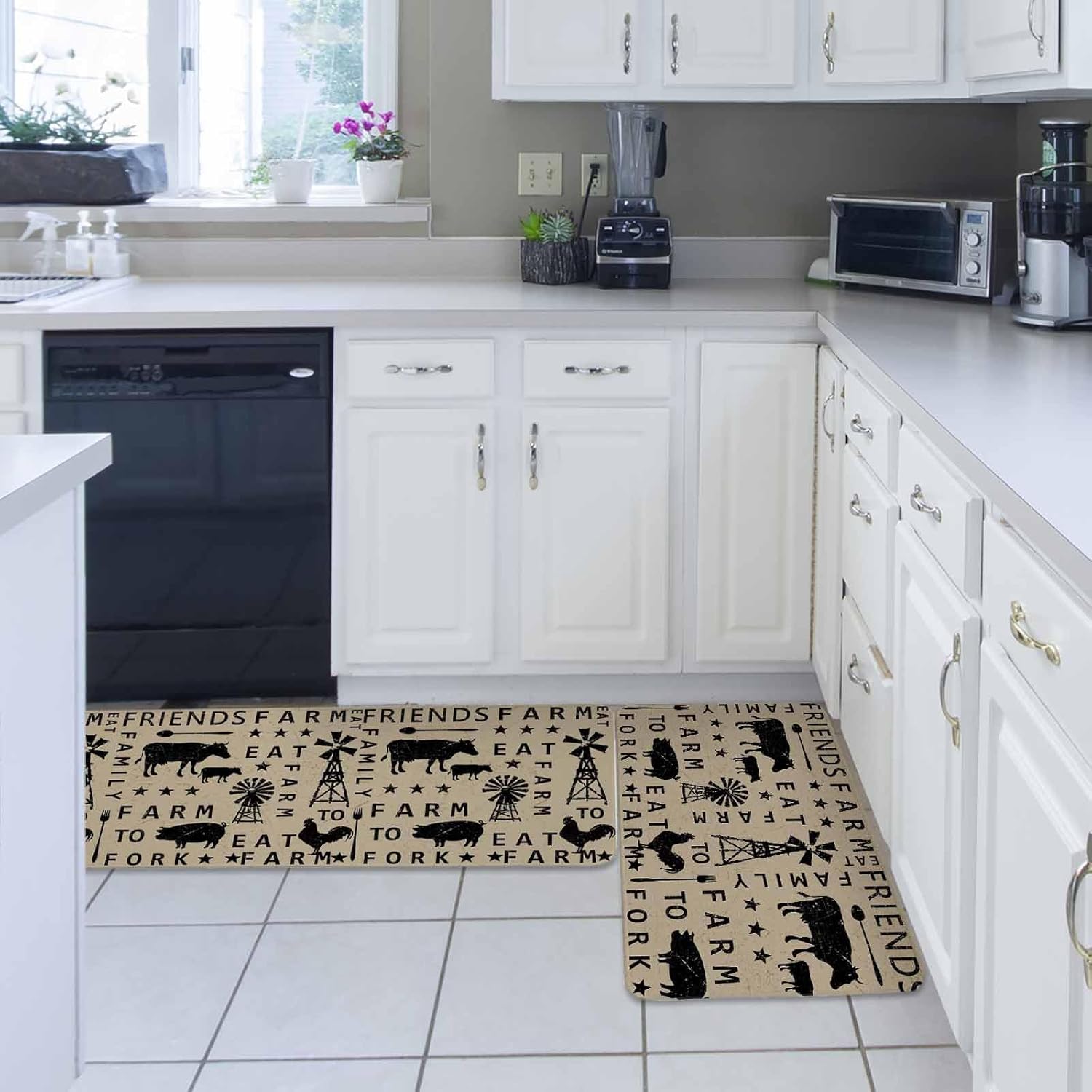 Brown Wooden Kitchen Rugs and Mats Set of 2, Non-Slip Kitchen Sink Mat, Vintage Elegant Pastoral Animals Retro Art Washable Doormat Bathroom Rugs Runner for Bedroom/Living Room 15.7"x23.6"+15.7"x47.2"