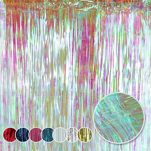 Hovuk Iridescent Party Streamers Backdrop 1.2M - Holographic Tinsel Foil Fringe Curtain For Mermaid, Disco Theme, Euphoria, Eras Party Wall Or Window Decor