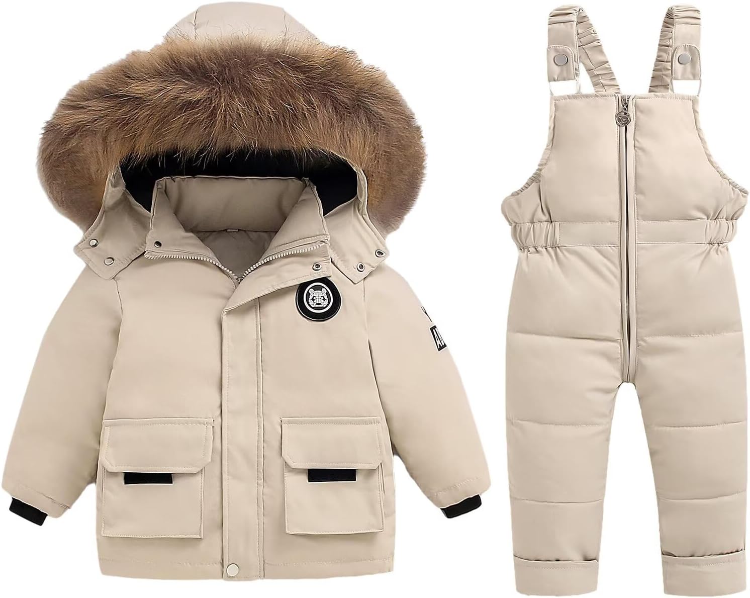 BYFRI Toddler Snow Suits Boys Girls Hooded Down Jacket & Ski Bib Pants Set Baby Snowsuit Coat Infant Winter Jumpsuit 18M-4T