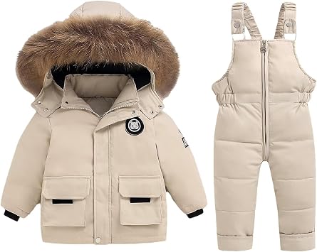BYFRI Toddler Snow Suits Boys Girls Hooded Down Jacket & Ski Bib Pants Set Baby Snowsuit Coat Infant Winter Jumpsuit 18M-4T
