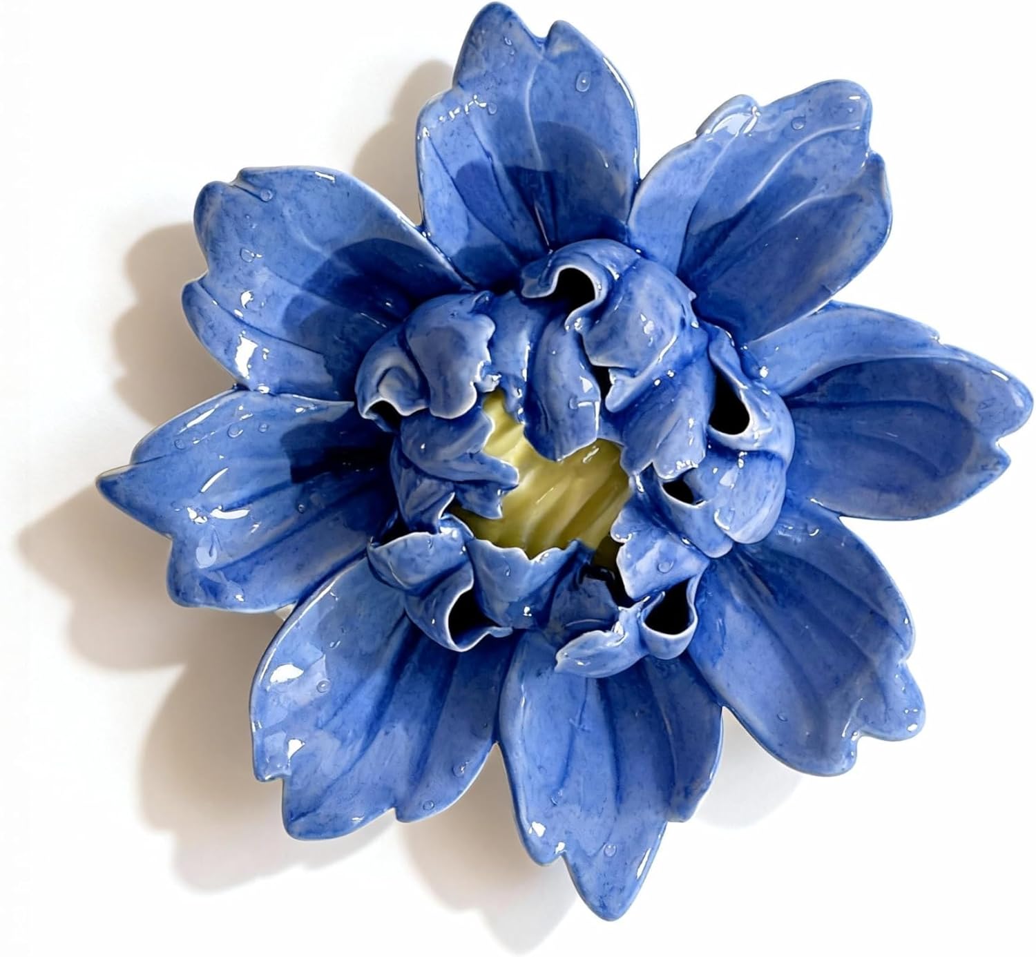 CEUYGT Handmade Ceramic Wall Flower Decor - Peony Home Wall Art, Perfect for Living Room, Bedroom, or Office Decoration (Dark blue, Large)
