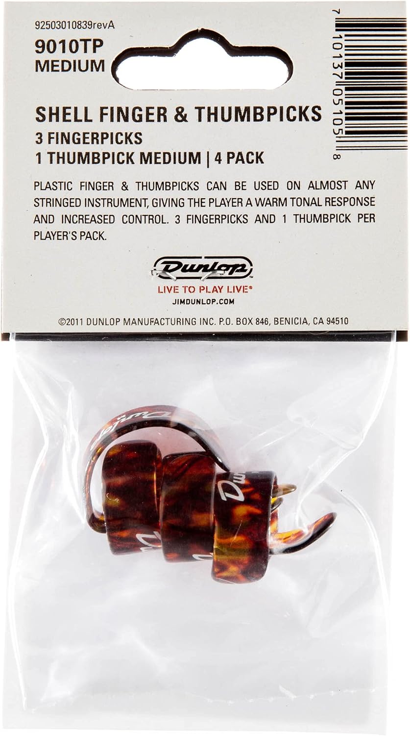 Jim Dunlop 9010TP Shell Plastic Fingerpicks, Medium, 4/Player's Pack
