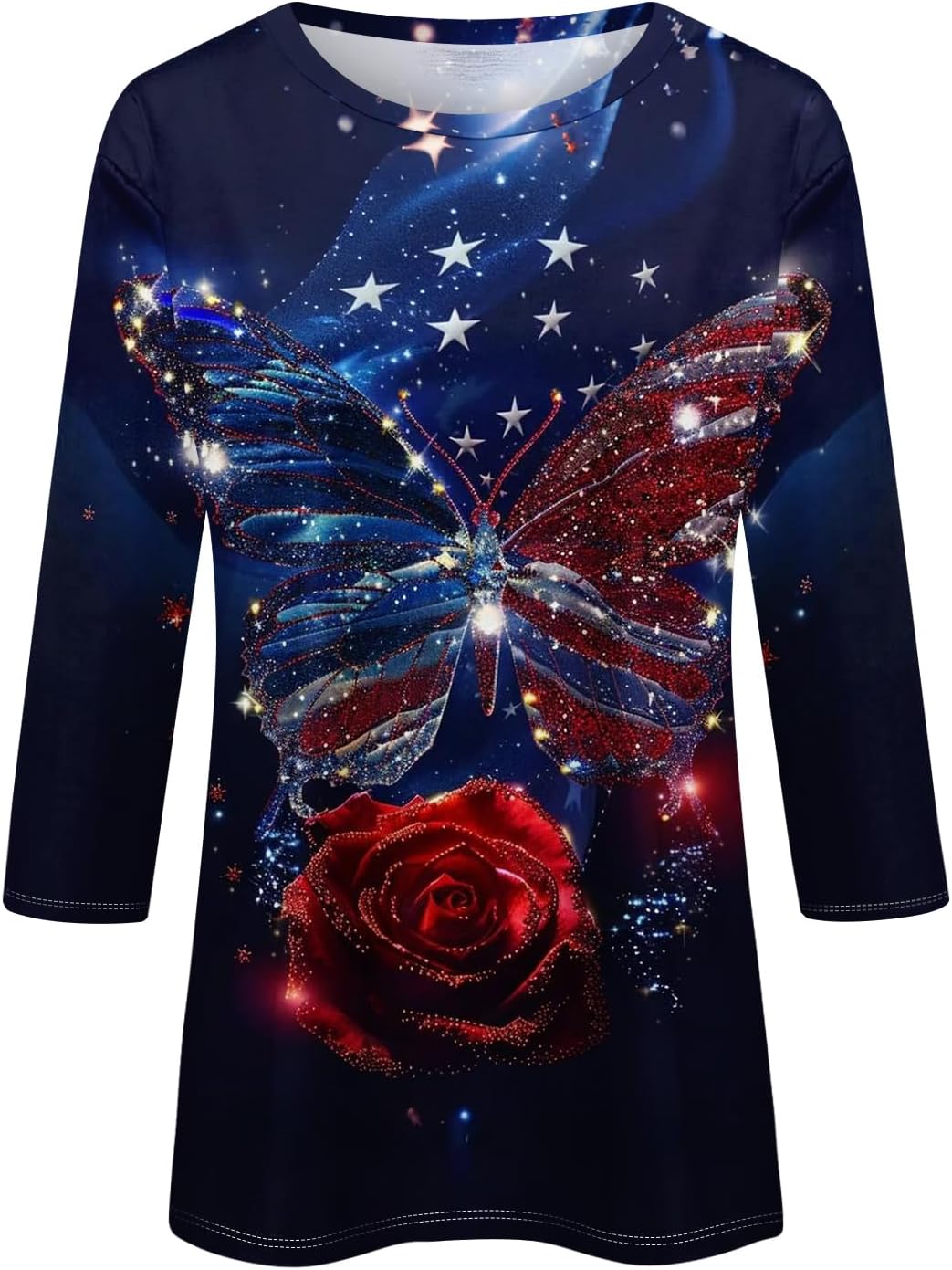 Women's 250 Anniversary USA Shirt, 4Th of July for Women, 3/4 Sleeve Crewneck American Flag Print Tops, S-5XL
