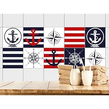 Fliesenaufkleber Anker Maritim Fliesenbilder Fur Bad Blau Rot Weiss Gestreift Fliesen Zum Aufkleben Bad Selbstklebende Fliesen Folie Verschiedene Motive 10x10cm Set 10 Stuck Amazon De Kuche Haushalt