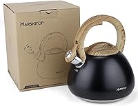 Vista 9 de MARSKITOP Tetera para estufa, tetera silbante para estufa, tetera de acero inoxidable de grado alimenticio con mango ergonómico Cool Touch, 2.6 Negro