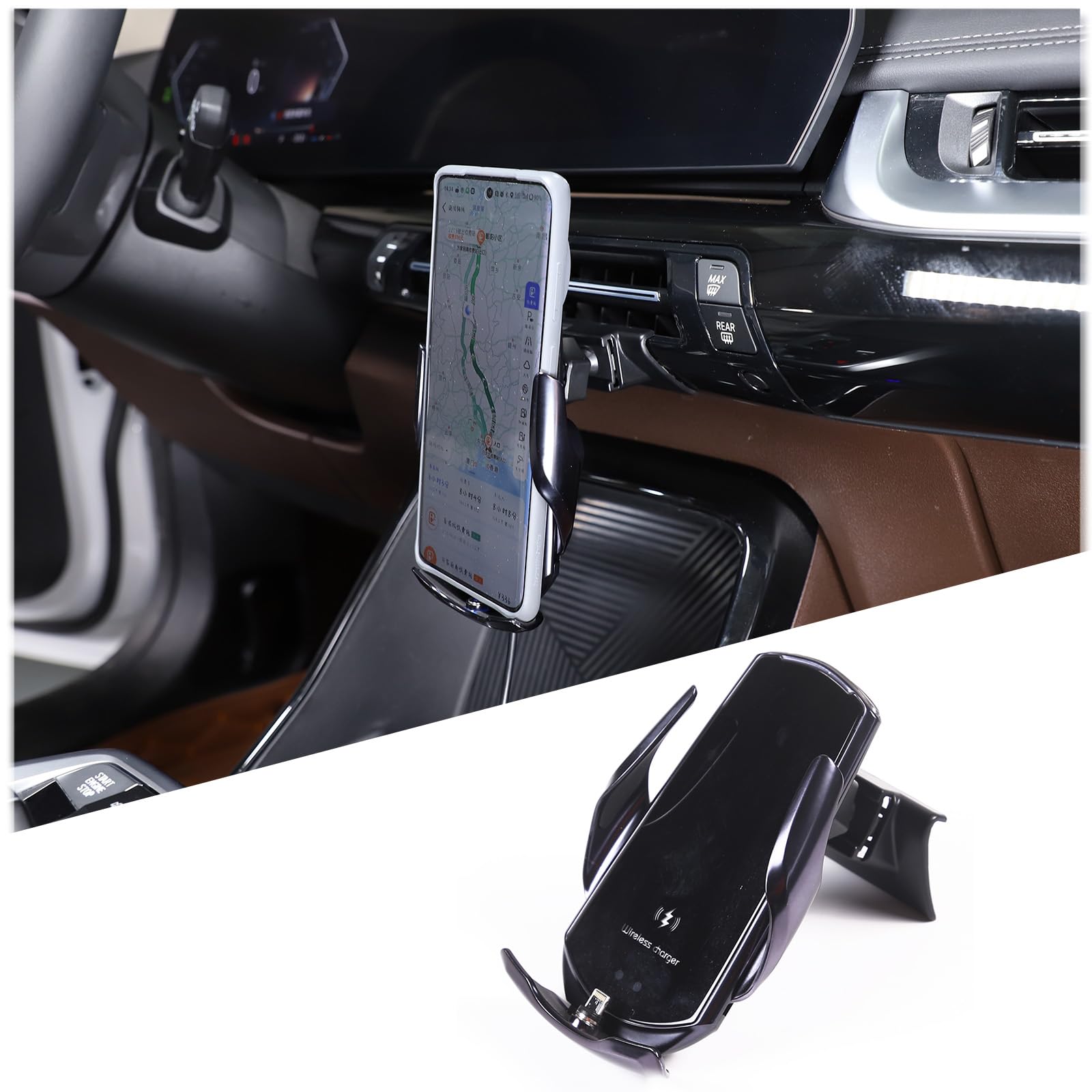 Soporte de teléfono para coche, soporte de teléfono móvil para rejilla de ventilación de coche para B-M-W X1 U11 2023-2024 (estilo D, cargador inalámbrico)
