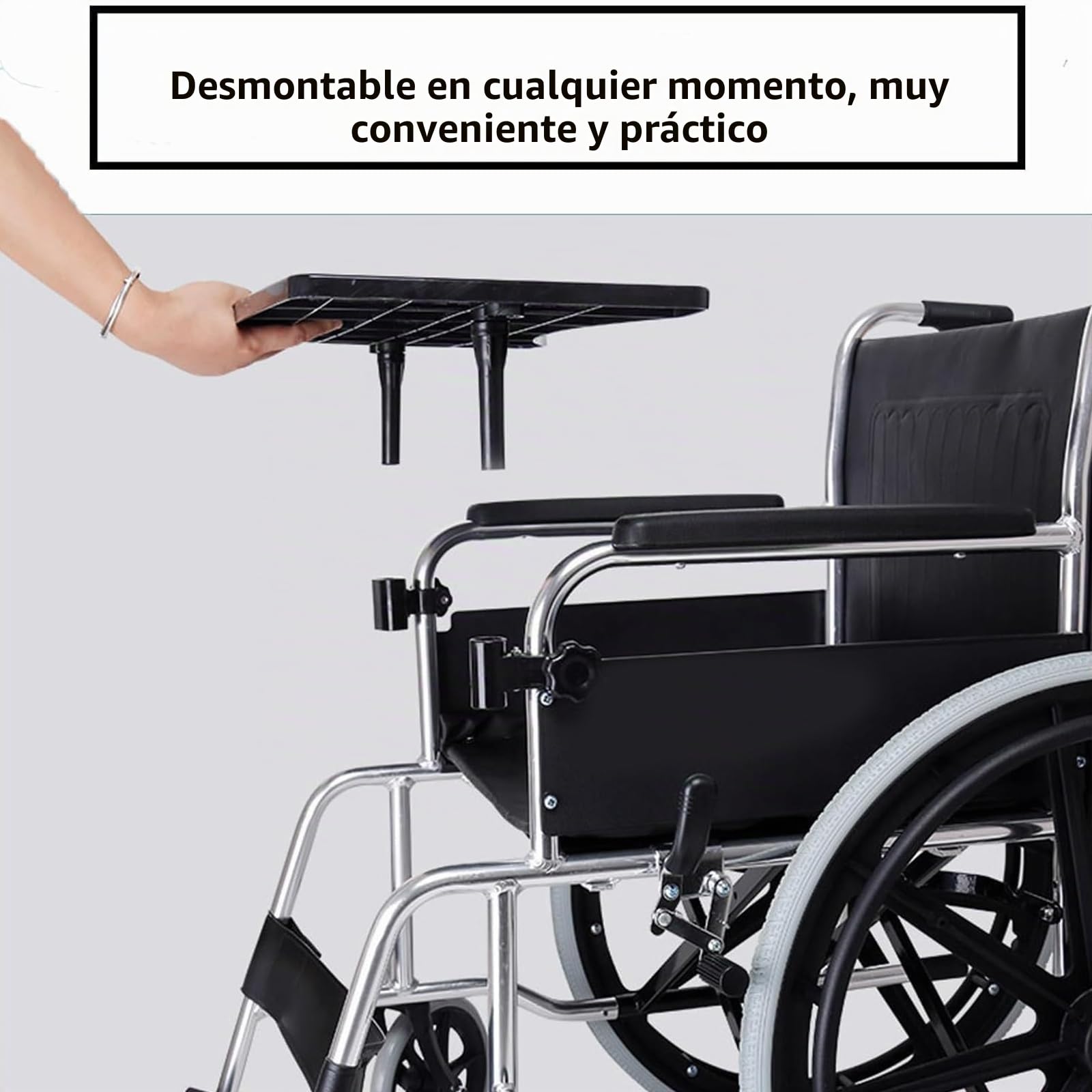 Mesa de bandeja para silla de ruedas con soporte para tazas, bandeja extraíble para silla de ruedas, ligera, portátil, accesorios para comer, leer, descansar, se adapta a brazos de silla de ruedas de