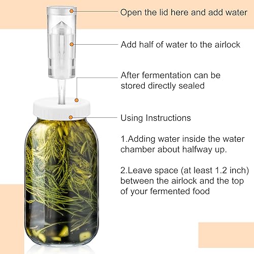 Miniatura 6 de Ziliny El kit de fermentación de 12 piezas incluye 6 tarros Mason de 64 onzas con tapa hermética y banda 6 tapas de fermentación para tarros de boca
