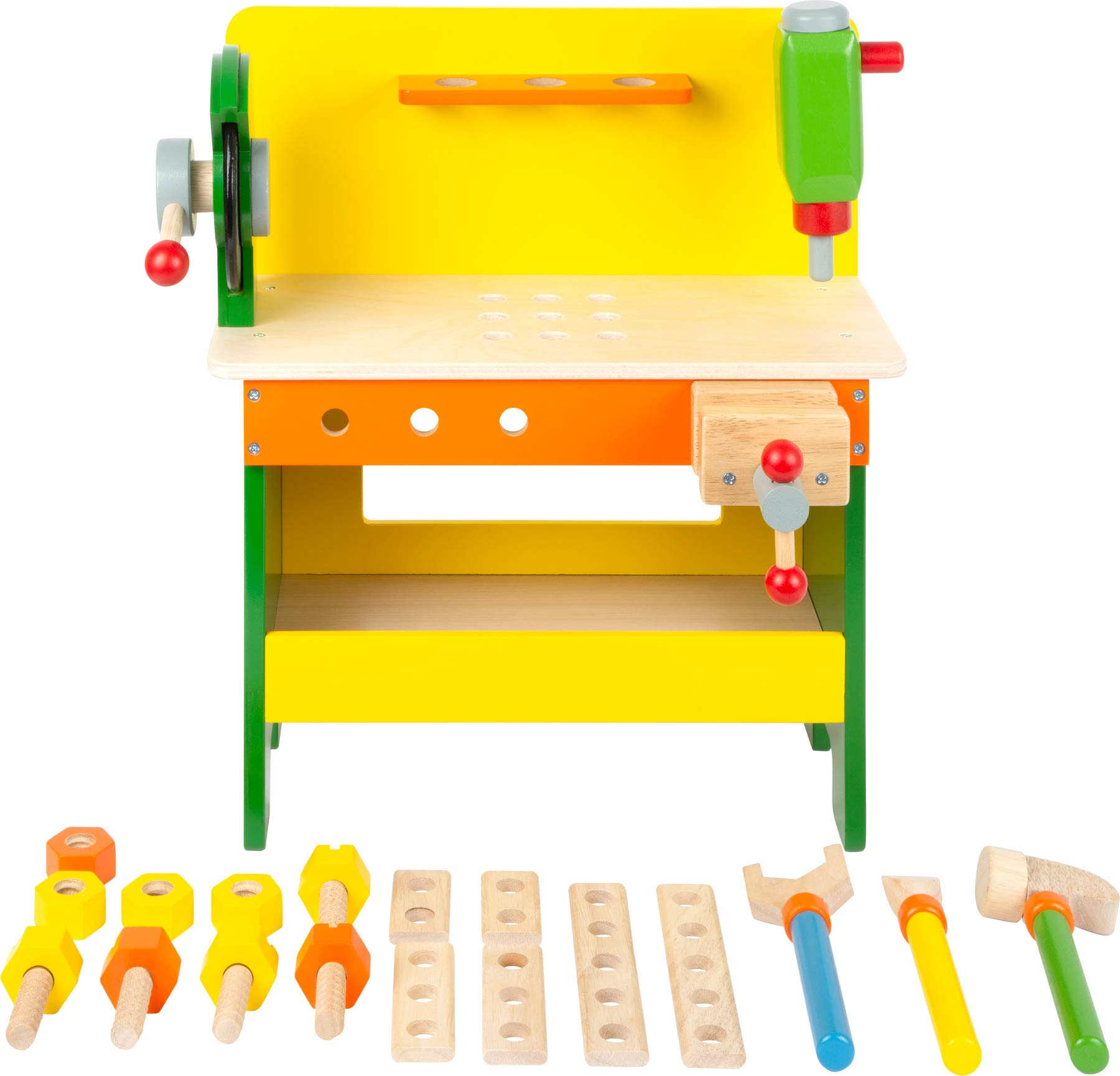 Small Foot 1538 Etabli "Christian" en bois, jouets en bois avec vis, écrous et planches perforées, à partir de 3 ans