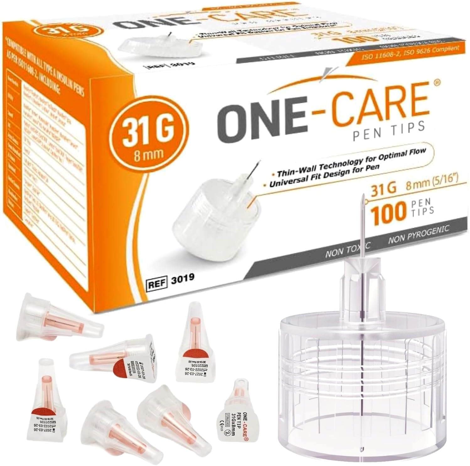 ONE-CARE Pen Tips 31G x 8mm, Box of 100, Gentle, Universal Fit with Pen Devices, Extra-Thin Wall Technology for optimal flow
