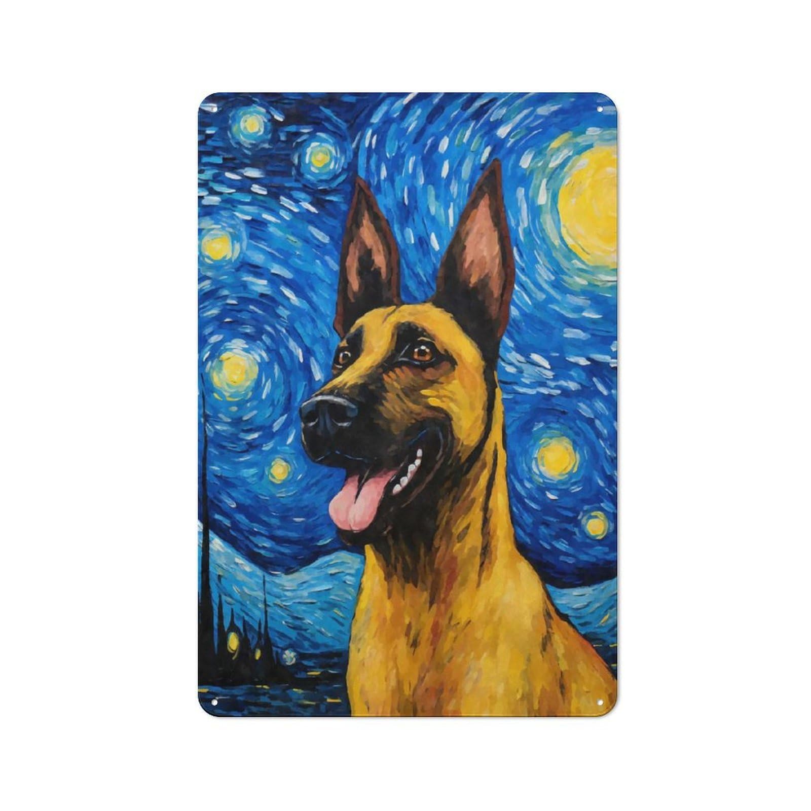 Junmoney Style-5 Vintage Tin Sign 30X20cm With Belgian Malinois Night For Studio Or Craft Room, A Decorative Christmas Gift For Creative-Space Collectors