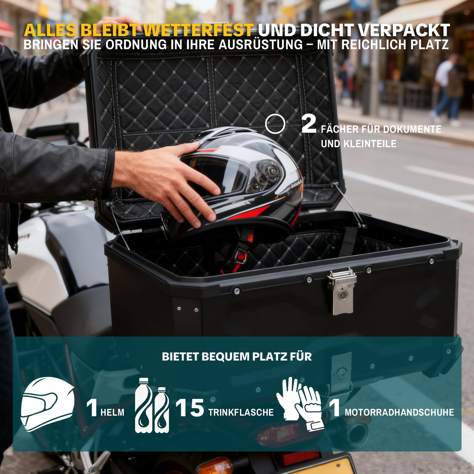 Top Case Moto 65L Aluminium Valise Moto Coffre Arrière Noir