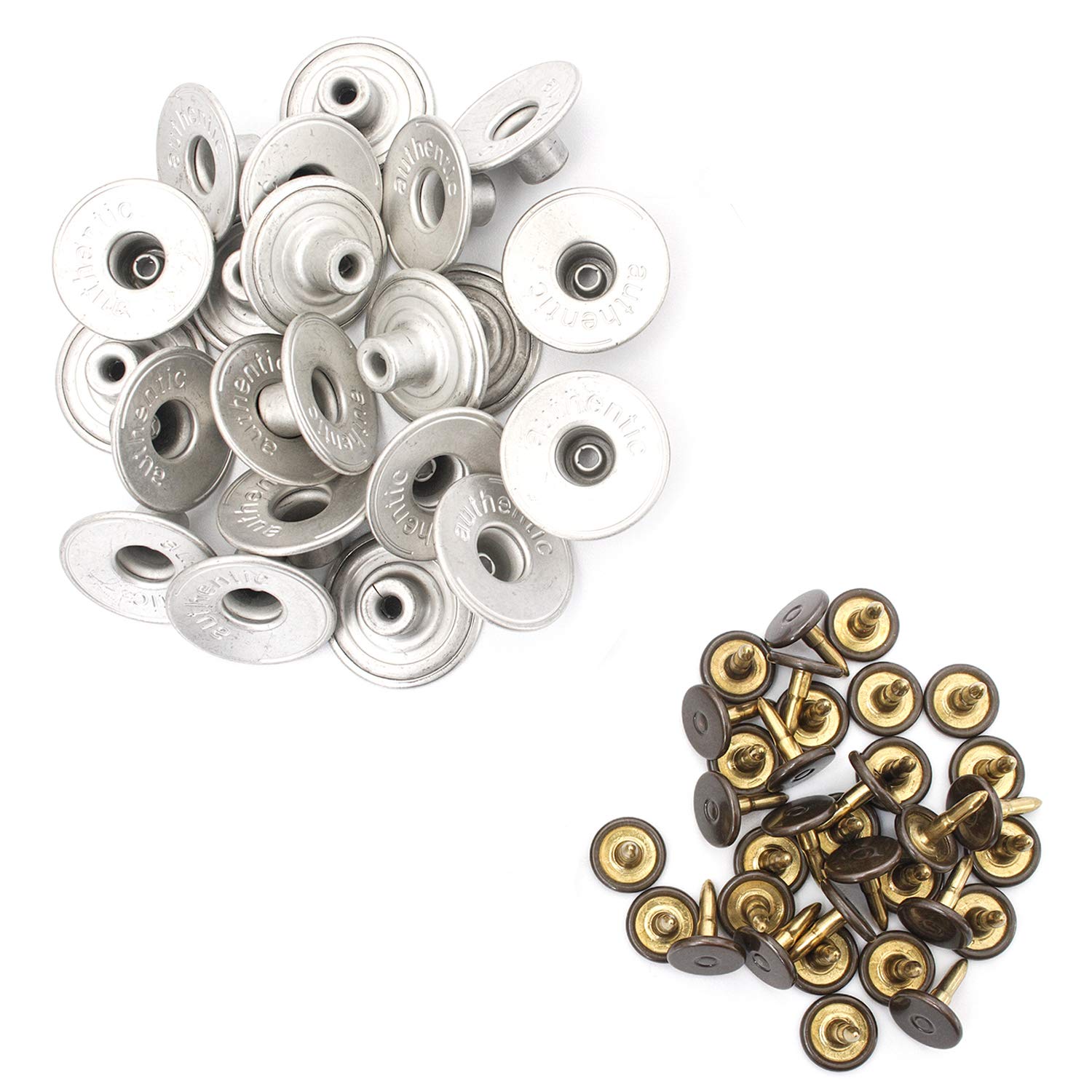 Trimming ShopTrimming Shop Brass Jeans Buttons Tack Fasteners with Back Pin Denim Replacement for Repair Clothing, Ladies Skirts, DIY Crafts (20mm, Silver, 100pcs)