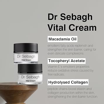 Dr Sebagh Vital Cream (1.7 fl oz) - Hydrating Moisturizer Face Cream - Revitalizing Facial Moisturizer for Normal/Dry Skin - Vitamin C Anti Aging - Deep Moisturizing & Lifting Formula