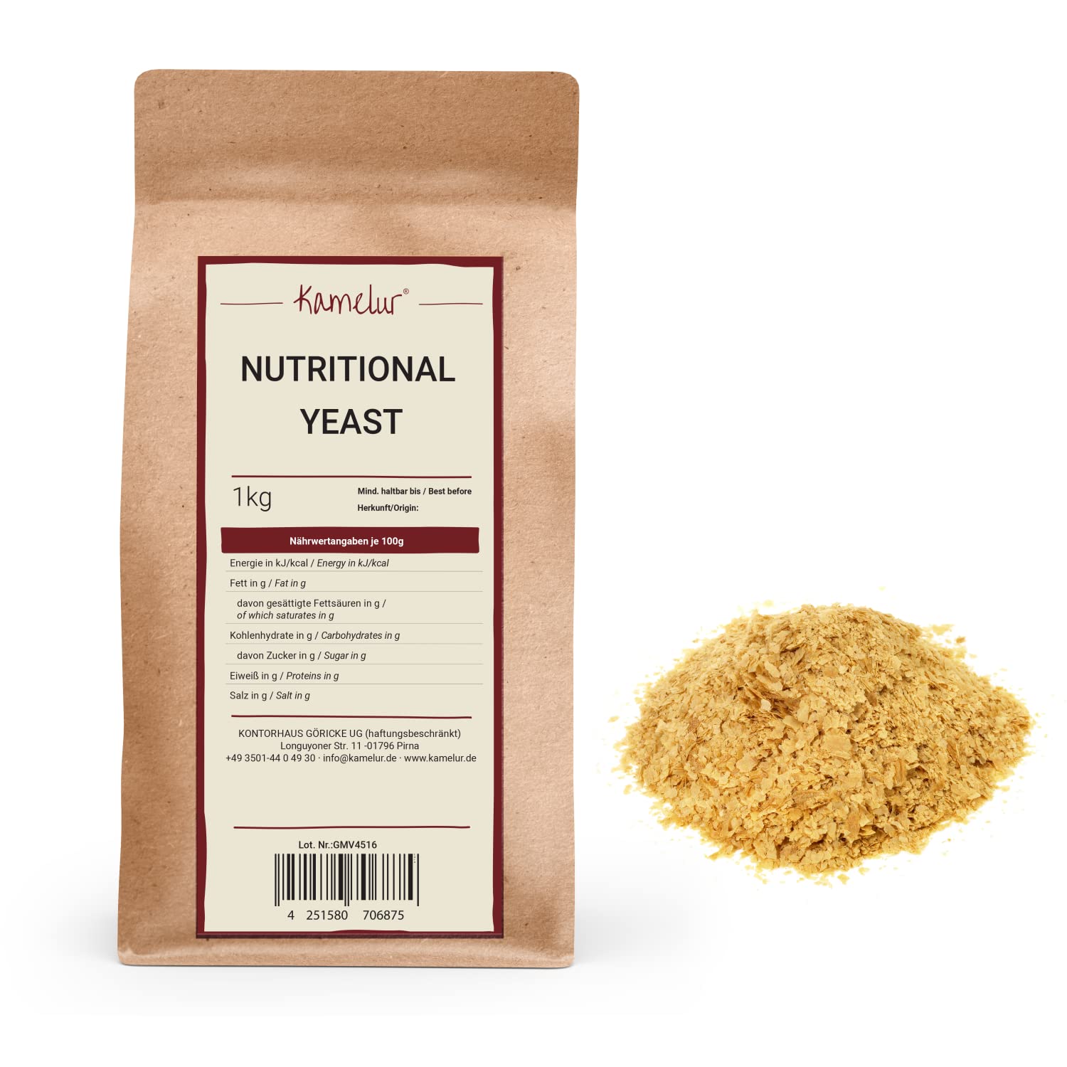 Kamelur levure flocons vegan nutritionnelle pour la production de parmesan sans additifs artificiels 1 kg (Lot de 1)
