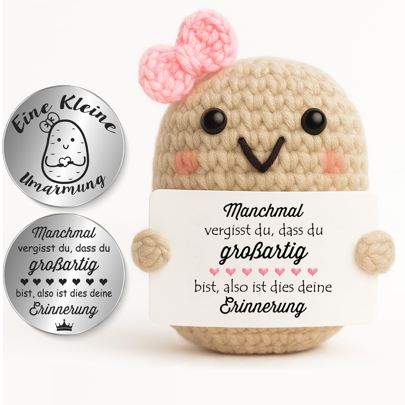 Tixlux Pocket Hug Positive Kartoffel Figur, Handgefertigte Strickwolle Mini Kartoffel Dekorationsfigur mit Glücksbringer, Mutmacher Geschenk, Gute Besserung, Einschulung (Erinnerung)
