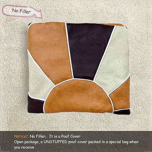 Miniatura 29 de Louis Donné Funda otomana marroquí sin relleno de 21 pulgadas, taburete de cuero sintético hecho a mano, funda redonda de almacenamiento, decoración
