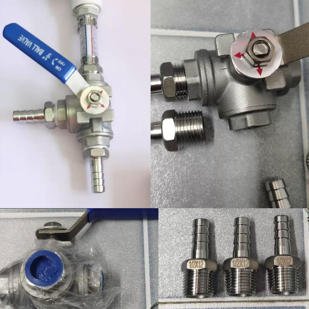 Válvula de bola de 3 vías con puerto en T de acero inoxidable 304 - Conector de lengüeta for manguera for agua, aceite - 6 mm a 20 mm(16mm)