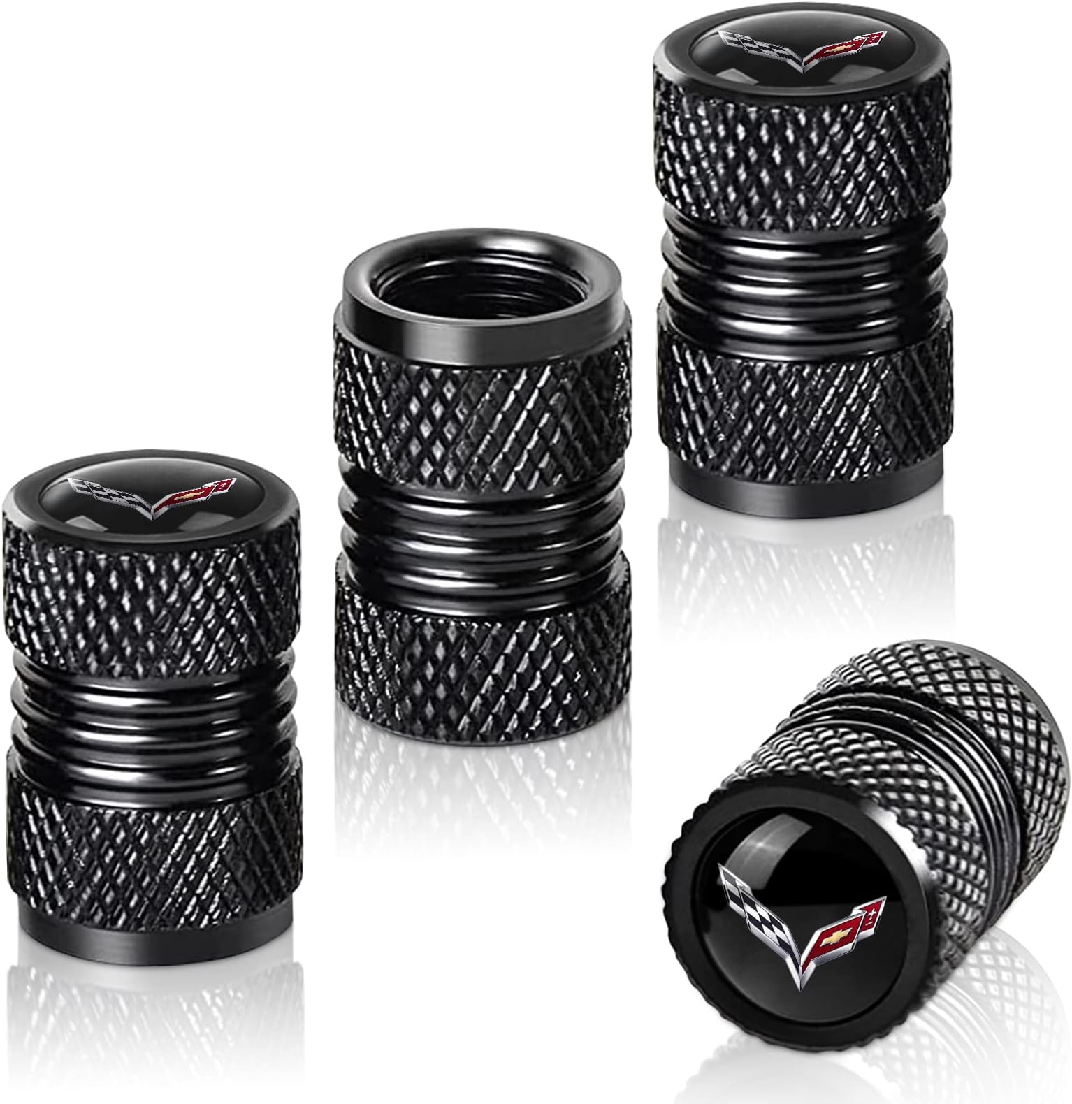 4 PCS Car Wheel Air Cover Exterior Accessories Tire Stem Valve Caps Dust Cover Black Metal Tyre Valve Stem Cap Accessory for Corvette C1 C2 C3 C4 C5 C6 C7 C8 Racing 1LT 2LT 3LT
