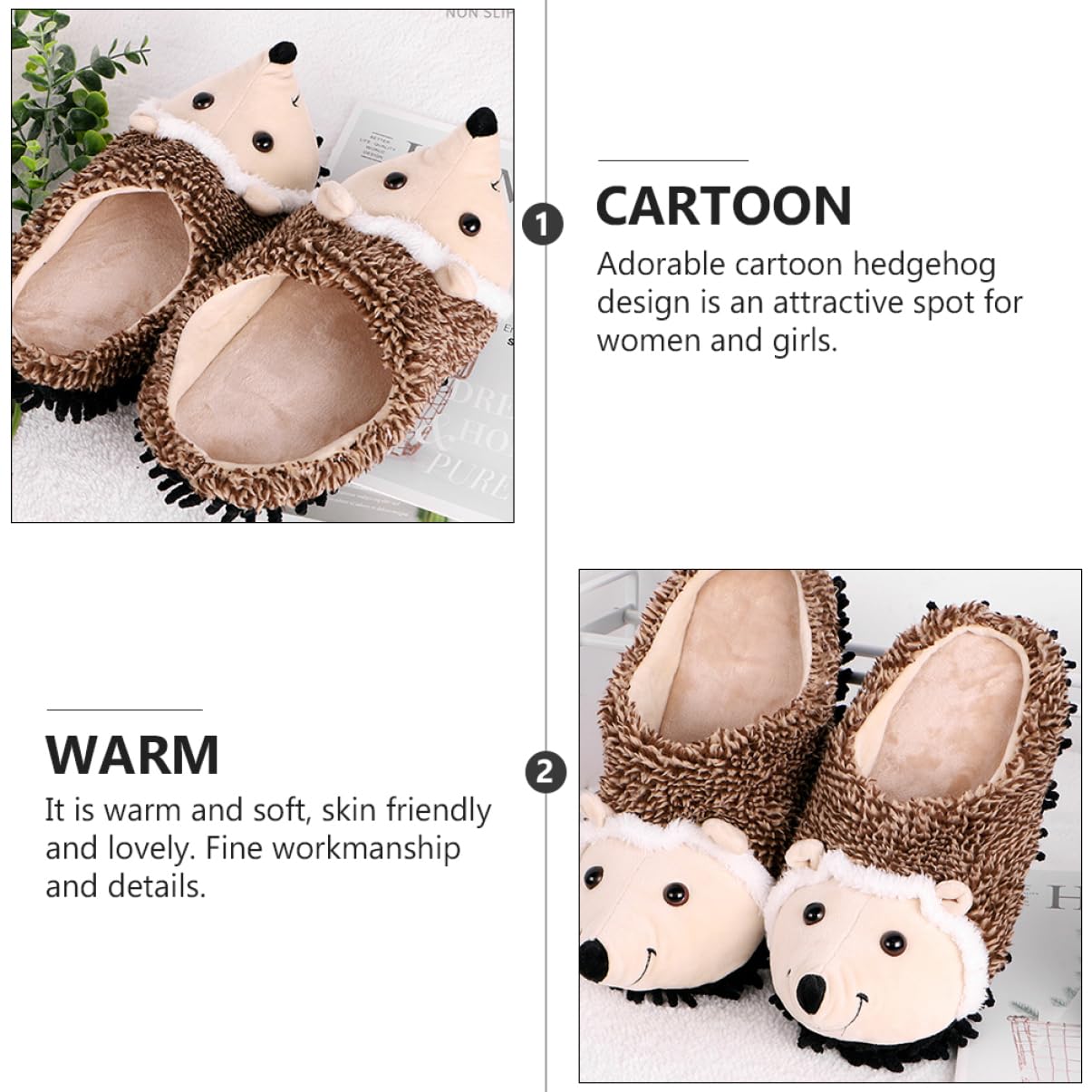 Pantuflas de Invierno de Felpa Erizo, 1 Par para Mujer y Niña
