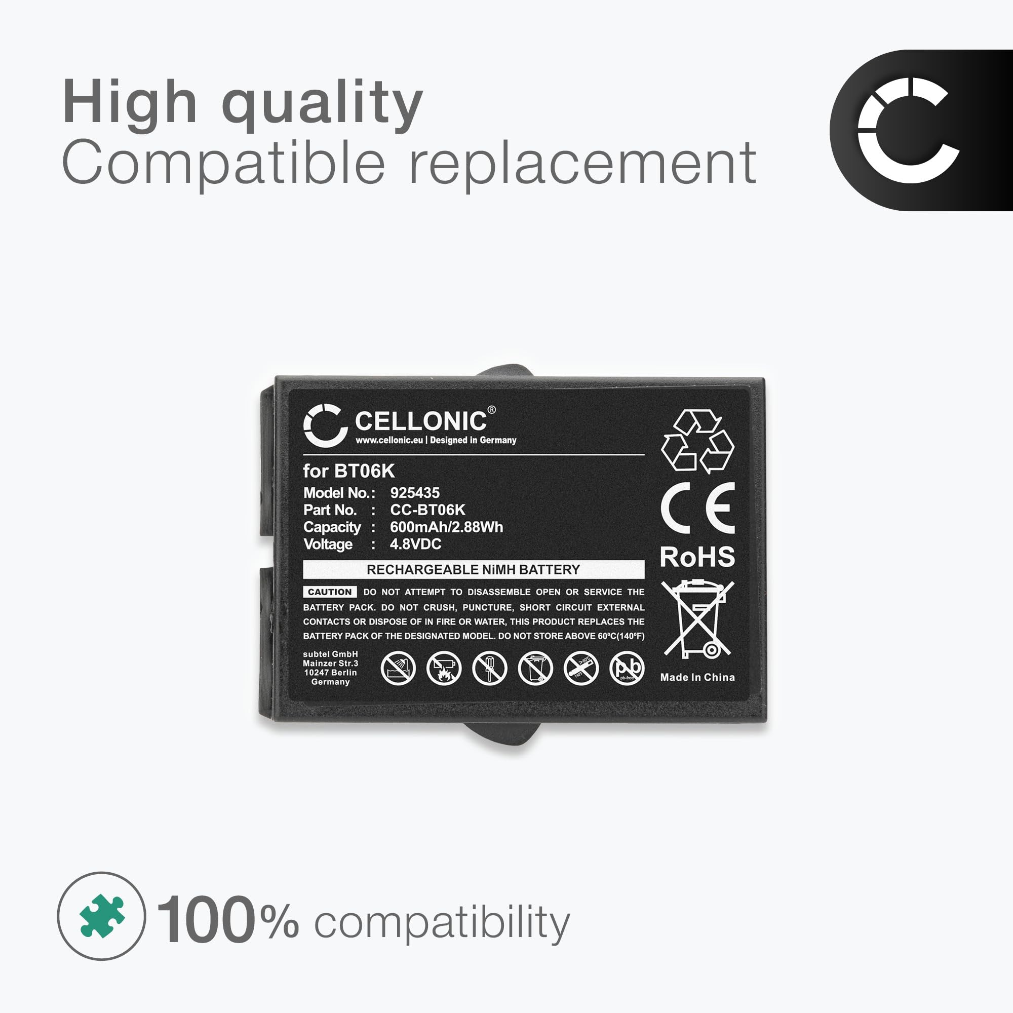 CELLONIC 2X Akku kompatibel mit Ikusi ATEX transmitters, Rad-TF | 2x, (600mAh-4.8V-NiMH), Fernbedienung Akku, für Ikusi ATEX transmitters, RAD-TS, T71, T70-2, RAD-TF transmitters