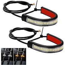 2PCS Motorcycle LED Turn Signal Light, Flexible Dual-Color Fork Turn Signal Blinkers, Waterproof Adjustable Daytime Running Light Bar for Motorbike Ebike Dirt Bike