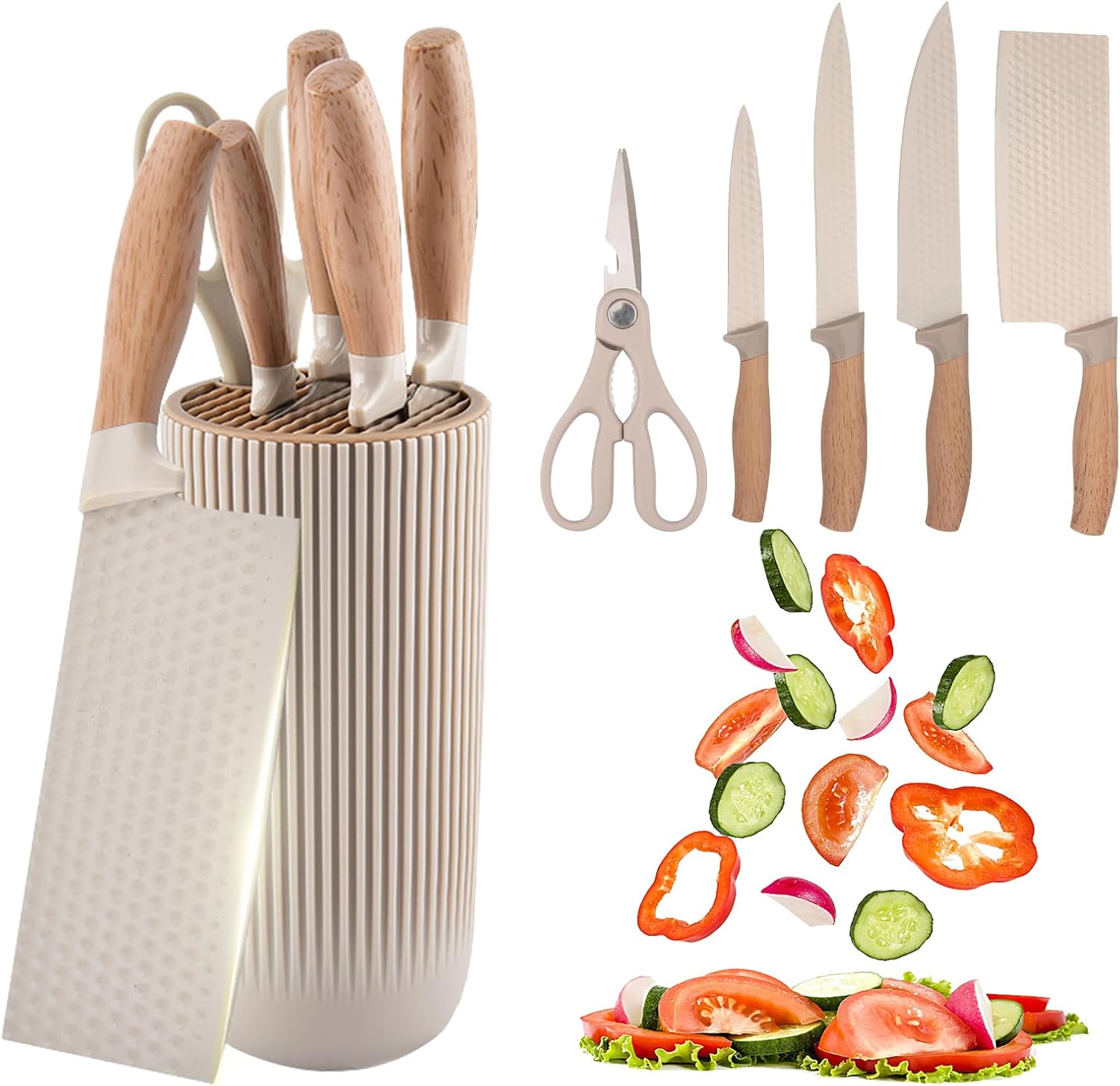 Kitchen Knife Set,6-Piece Khaki Kitchen Knife Set with Knife Block – Non-Stick Stainless Steel Sharp Blades, Anti-Rust & Ergonomic Design for Home, Restaurant,Outdoor Kitchen Knife Set,6-Piece Khaki Kitchen Knife Set with Knife Block – Non-Stick Stainless Steel Sharp Blades, Anti-Rust & Ergonomic Design for Home, Restaurant,Outdoor