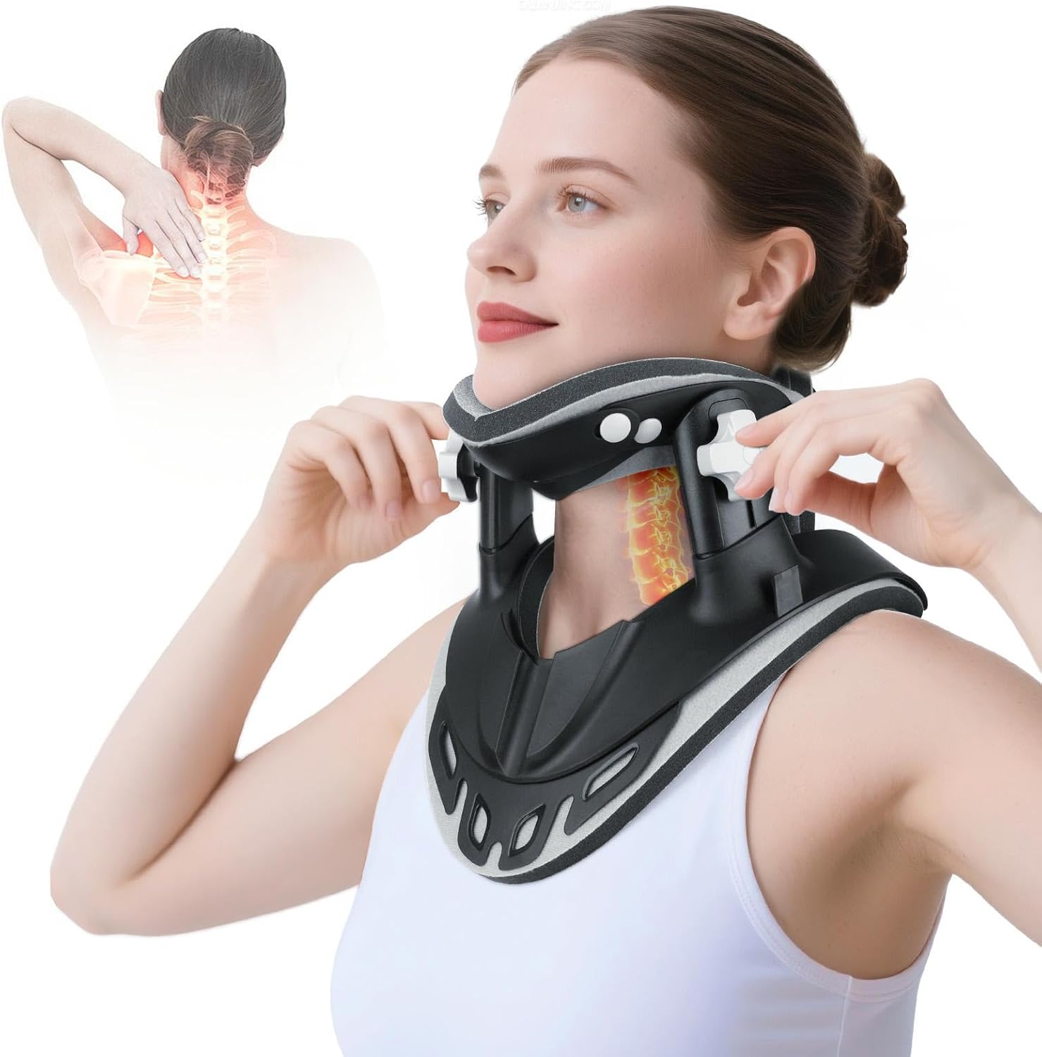 Estirador de cuello de tracción cervical, dispositivo de tracción cervical ajustable, tirantes de cuello para dolor de cuello y apoyo con 3