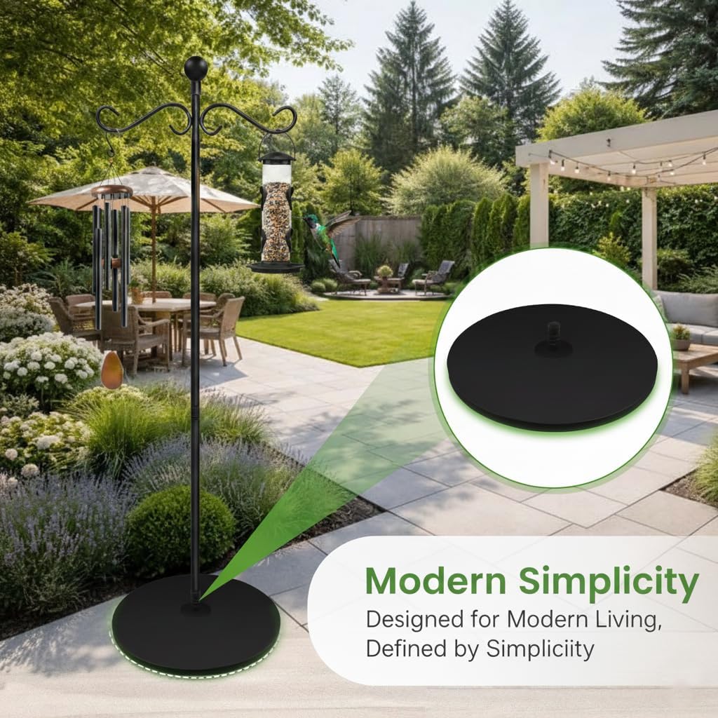 58 Inch Double Shepherds Hooks for Outdoor Indoor with Round Base Stand, Adjustable Shepherds Hook for Bird Feeder, Wind Chime, Solar Light for Garden Patio Home Decor