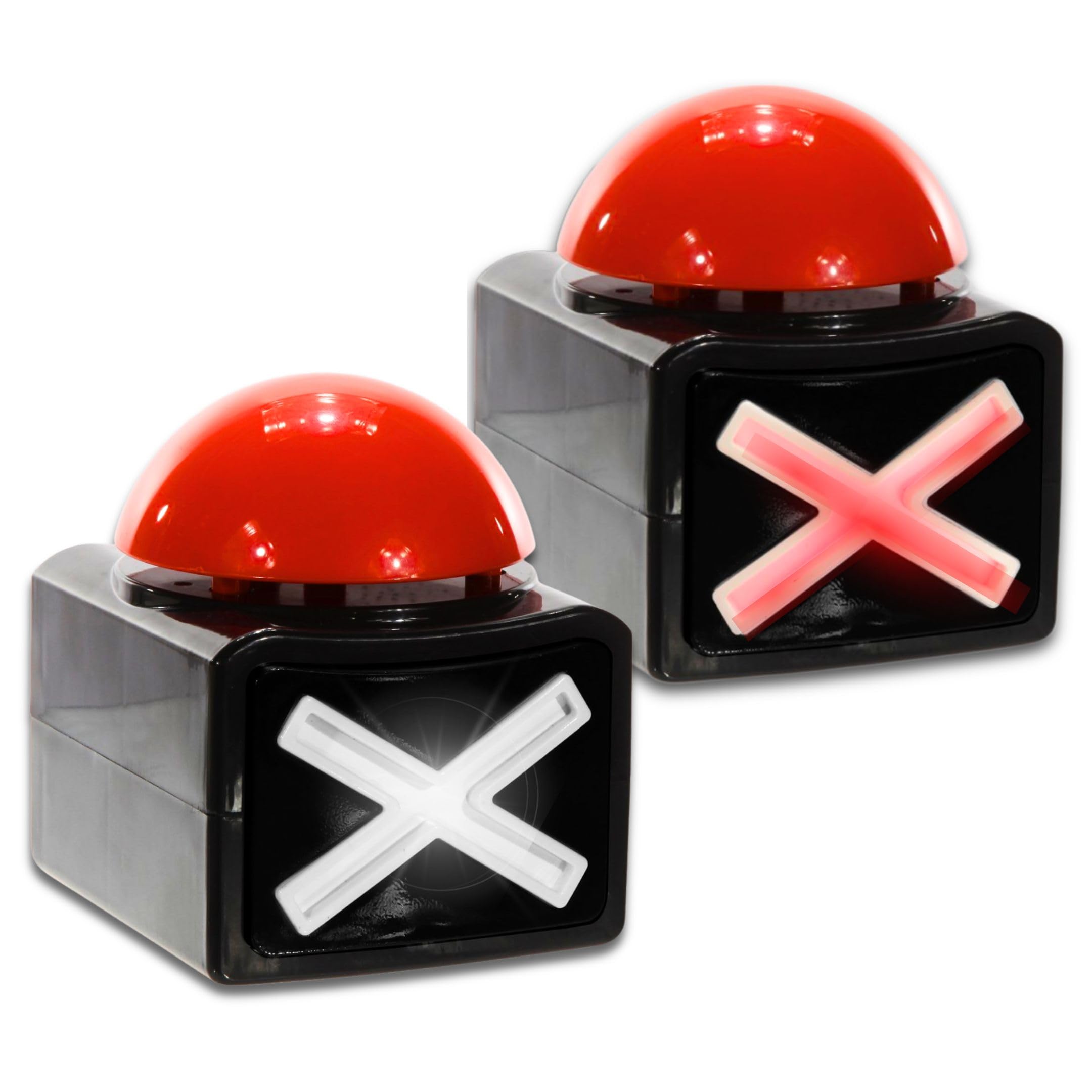 Bada Bing 2er Set XL Buzzer Button mit Sound und Lichteffekten - Perfekt für Quizabende und Partyspiele - Zubehör Quiz Games - Batteriebetriebener Alarmknopf Spielabende und Spielshows Party Spiel