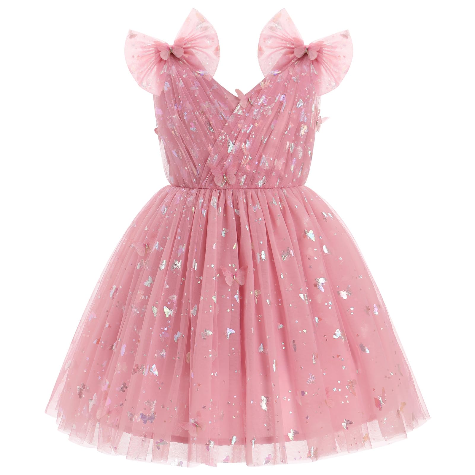 IMEKIS Schmetterlingskleid für Kleinkinder, Kinder, Mädchen, glitzernde Pailletten, Tüll, Hochzeit, formelle Geburtstage, 2–10 Jahre
