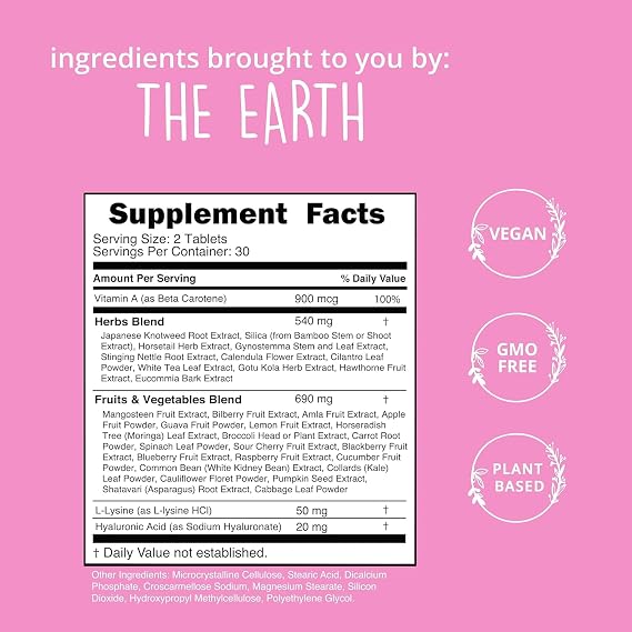 Vegan Collagen Booster - Plant-Based Supplement for Hair, Skin, Nails + Connective Tissue - Hyaluronic Acid, L-Lysine, Gotu Kola - Vegetarian Collagen Builder - Non-GMO, Vegan, Gluten-Free, 60 Ct